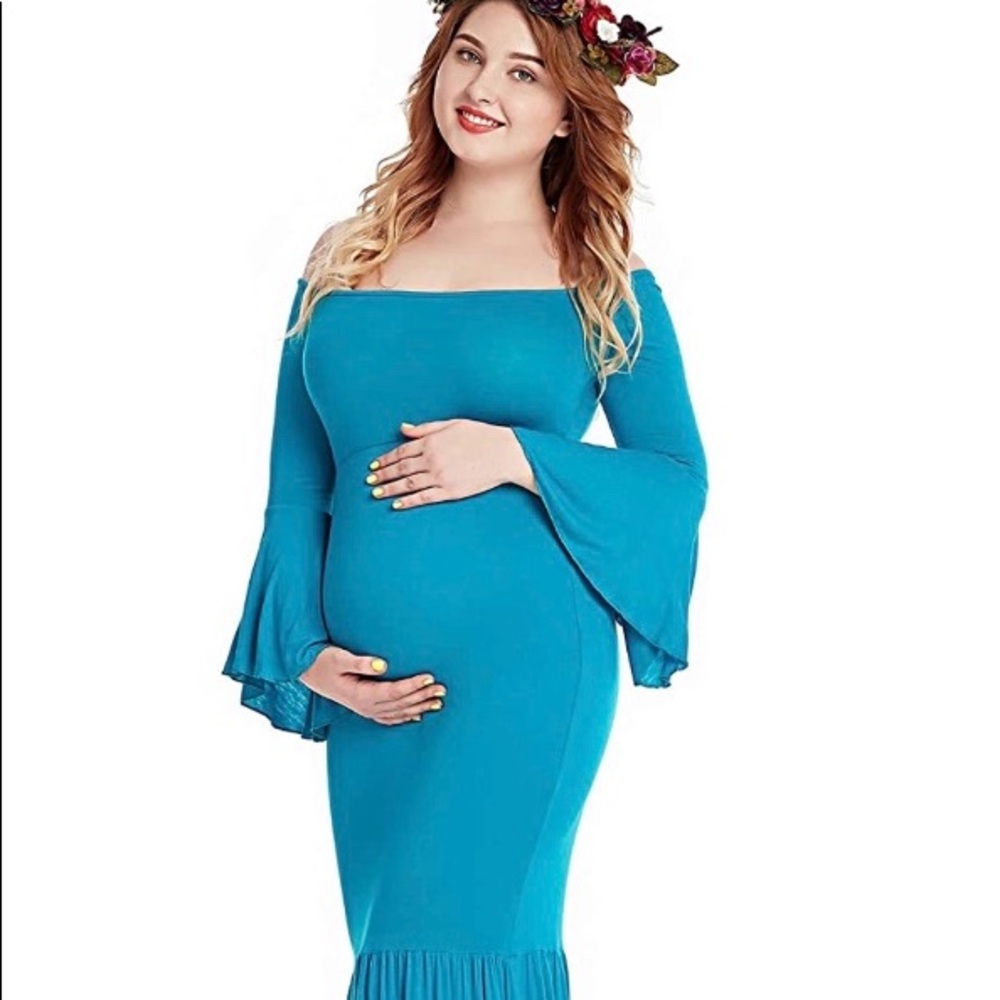 maternity off the shoulder flare sleeves dress